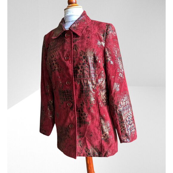 erin london velvet red with gold&black fully lined blazer jacket  Sz M - Picture 4 of 12